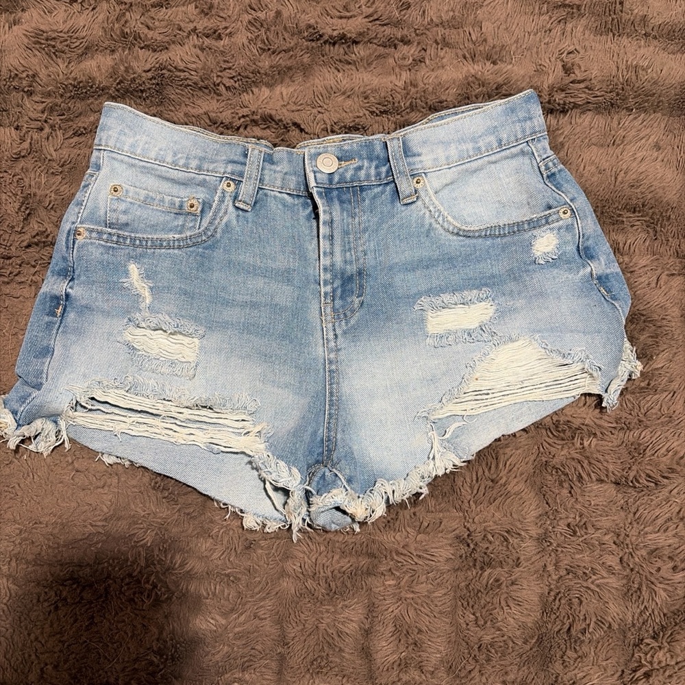 Light Blue Distressed Denim Women's Shorts